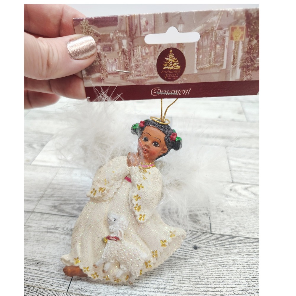 Angel with Lamb Ornament by Enchanted Forest 4" Holiday Decor